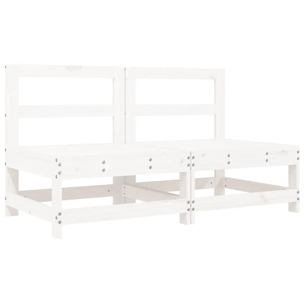 Outdoor Middle Sectional Sofa 2 pcs White Solid Wood Pine Garden Patio Cushions