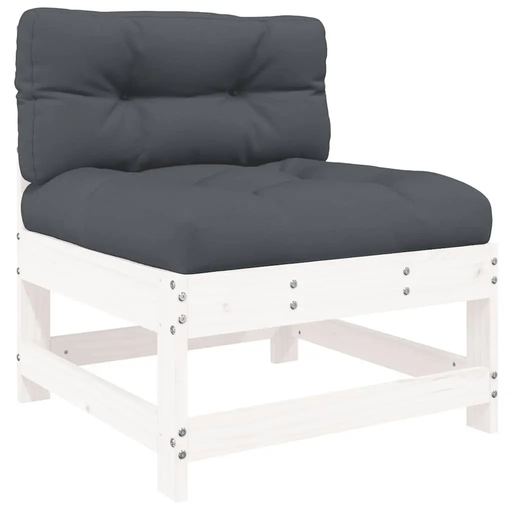 Outdoor Middle Sectional Sofa 2 pcs White Solid Wood Pine Garden Patio Cushions