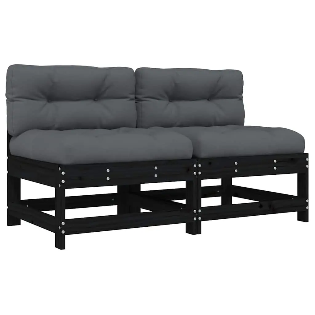 Outdoor Middle Sectional Sofa with Cushions Black Pine 2 Piece