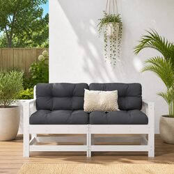 Outdoor Garden Chairs Set of 2 with Cushions White Wood Patio Seating