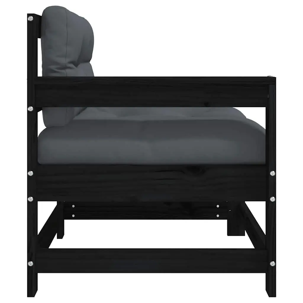 Outdoor Garden Chairs with Cushions Set of 2 Black Wood Patio Seating Furniture