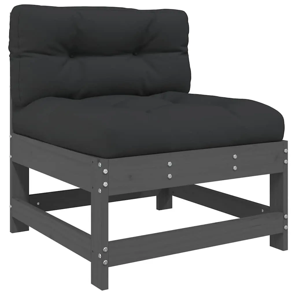 3 Piece Garden Lounge Set Outdoor Sectional Sofa with Cushions Grey Wood