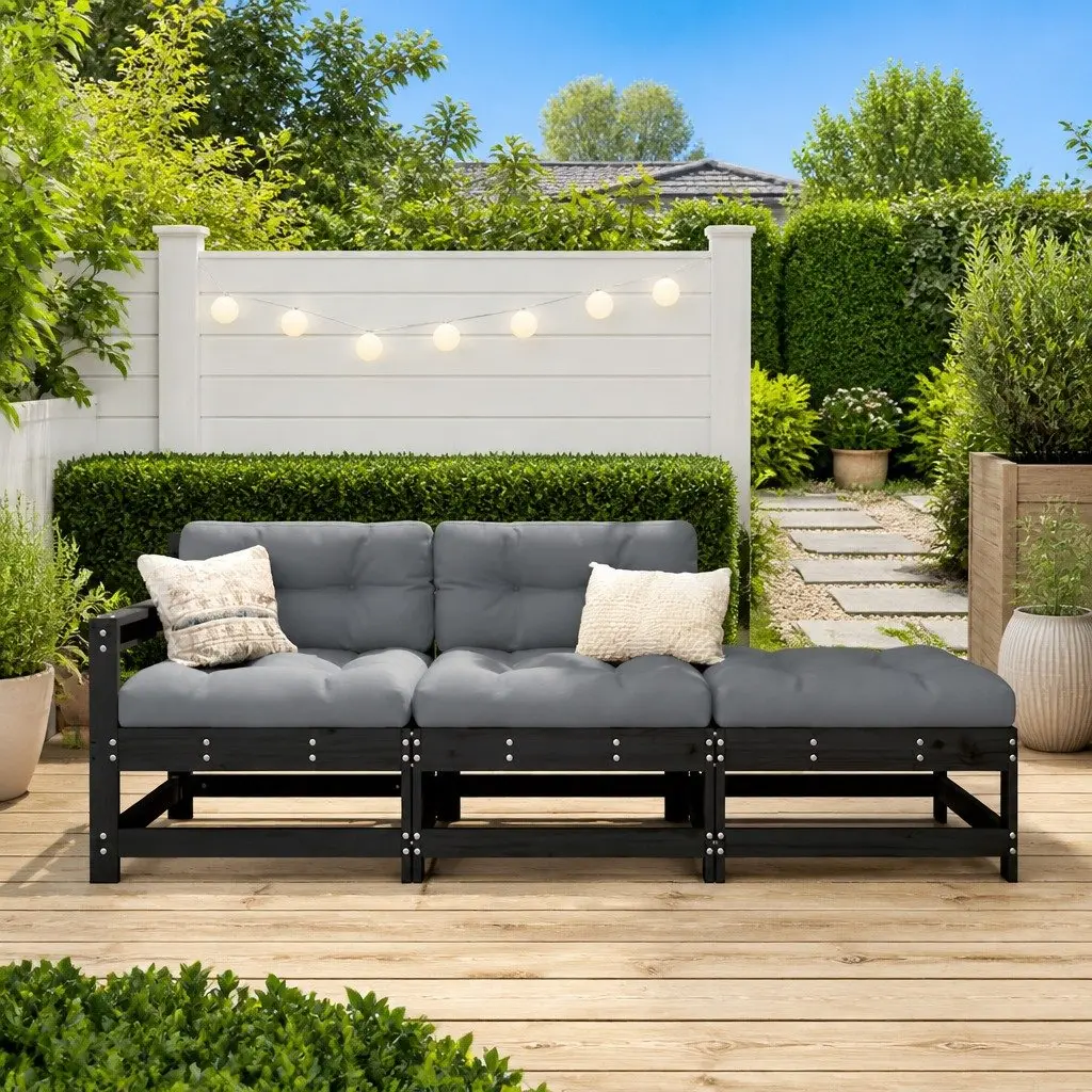 Outdoor Sectional Sofa Set 3 Piece Garden Lounge Seating with Cushions Black