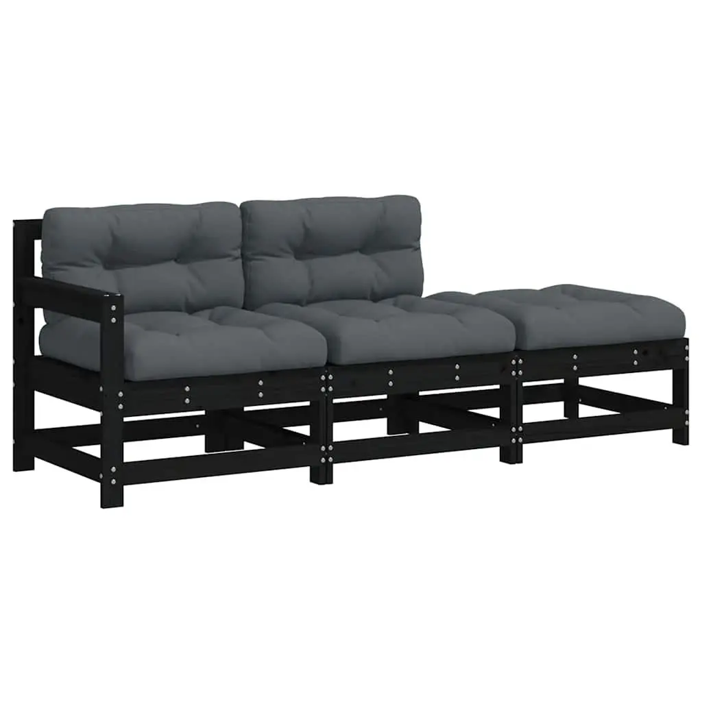 Outdoor Sectional Sofa Set 3 Piece Garden Lounge Seating with Cushions Black