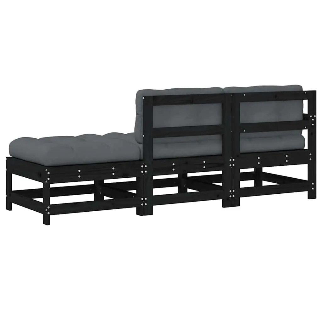 Outdoor Sectional Sofa Set 3 Piece Garden Lounge Seating with Cushions Black