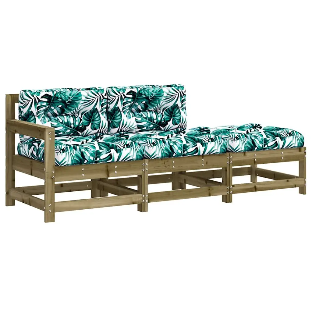 Garden Lounge Set 3 Piece Outdoor Sectional Sofa with Cushions Wood Patio