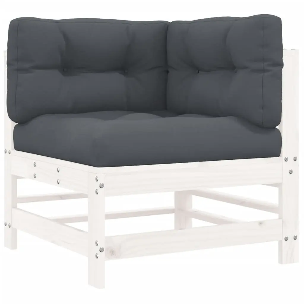 Corner Sofa with Cushions White Solid Pine Wood Outdoor Sectional Patio Garden