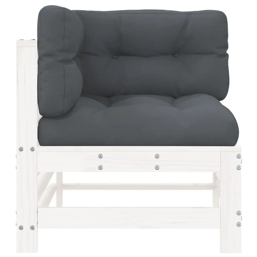Corner Sofa with Cushions White Solid Pine Wood Outdoor Sectional Patio Garden