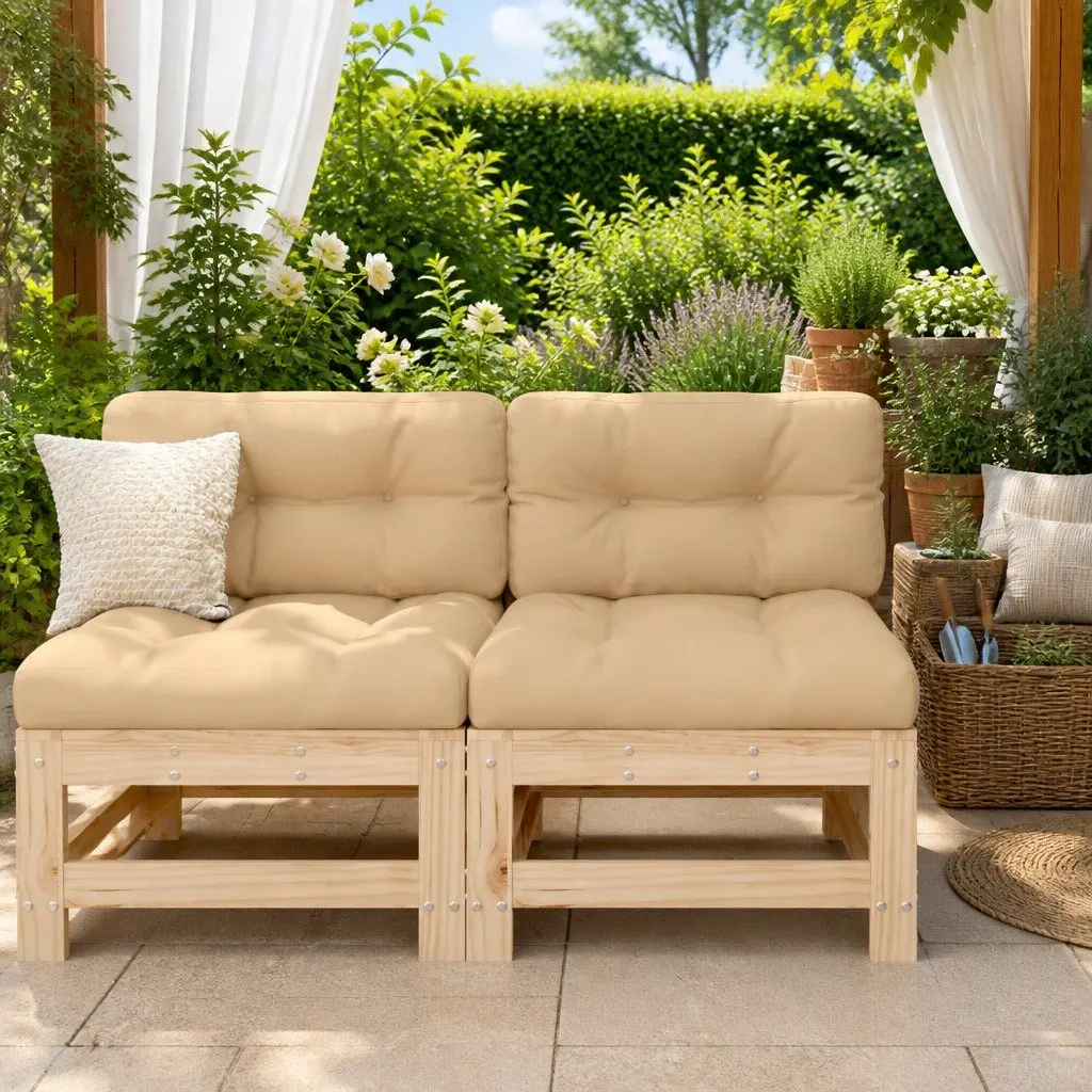 Outdoor Middle Sofa with Cushions Solid Wood Pine Garden Patio Sectional Seating