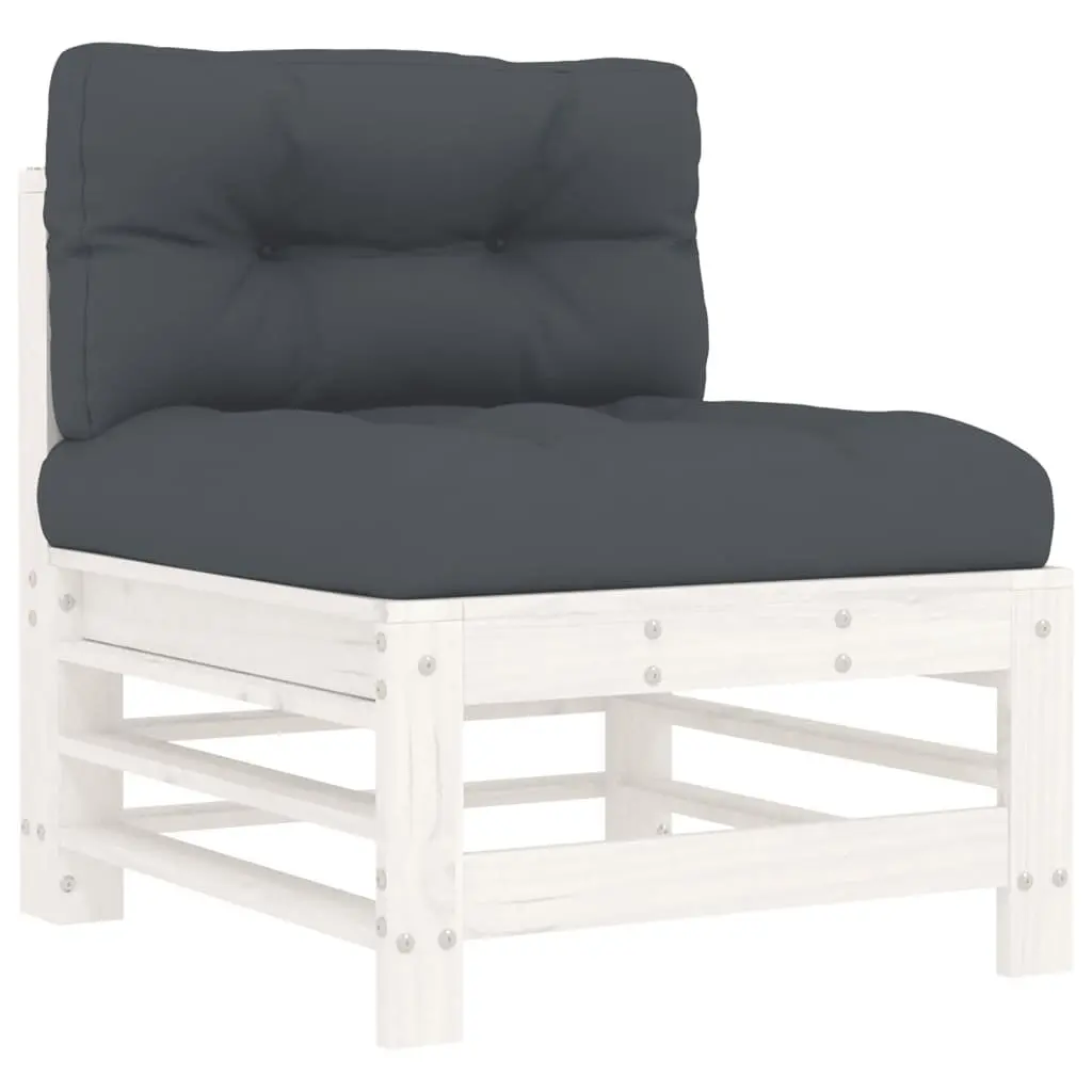 Middle Sofa with Cushions White Wooden Outdoor Sectional Garden Patio Seating