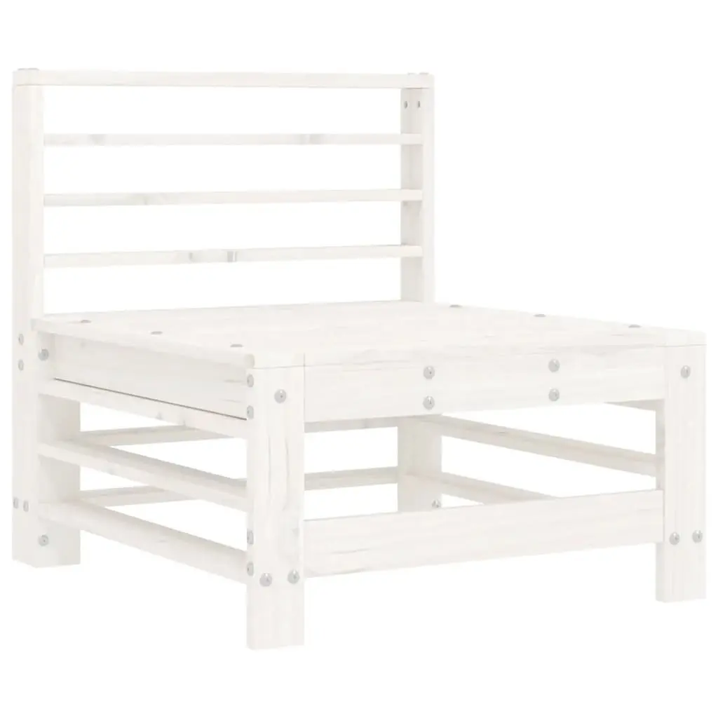 Middle Sofa with Cushions White Wooden Outdoor Sectional Garden Patio Seating