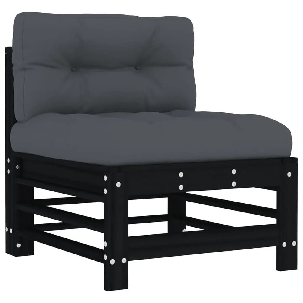 Outdoor Middle Sofa with Cushions Black Solid Pine Wood Garden Patio Sectional