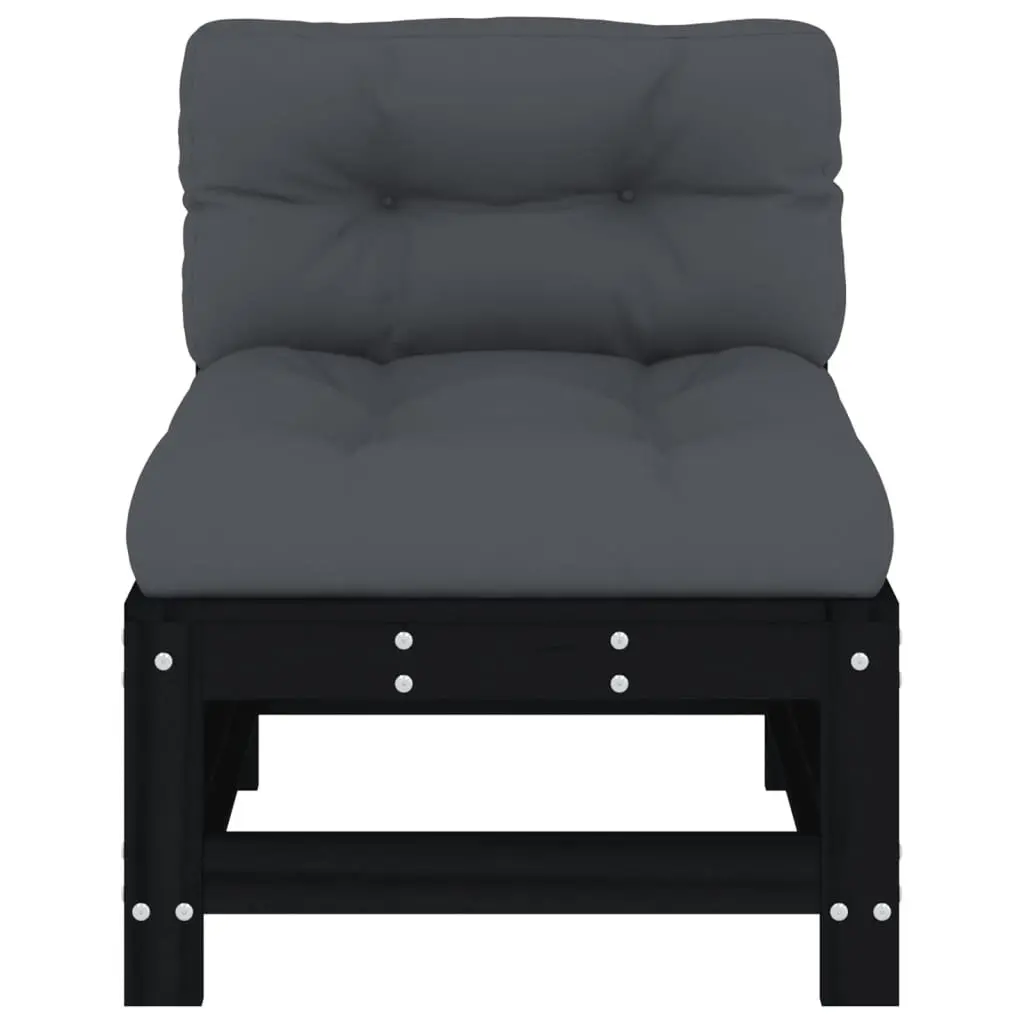Outdoor Middle Sofa with Cushions Black Solid Pine Wood Garden Patio Sectional