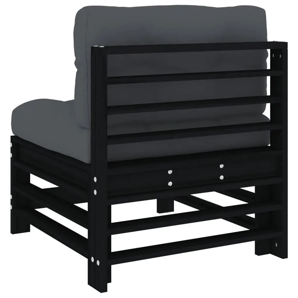 Outdoor Middle Sofa with Cushions Black Solid Pine Wood Garden Patio Sectional