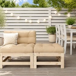Garden Footstool with Cushion Solid Pine Wood Outdoor Patio Seating Furniture