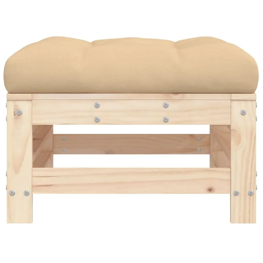 Garden Footstool with Cushion Solid Pine Wood Outdoor Patio Seating Furniture