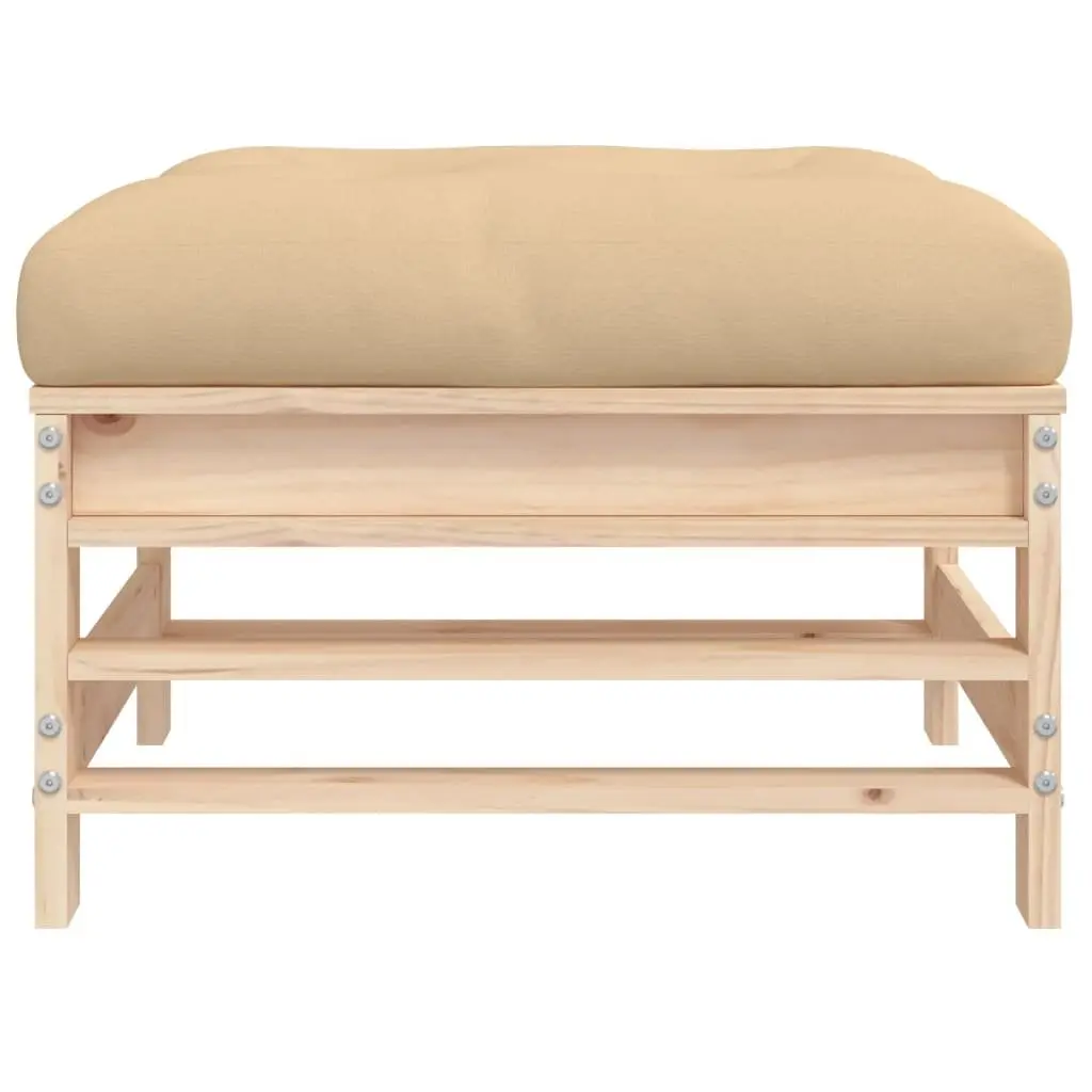 Garden Footstool with Cushion Solid Pine Wood Outdoor Patio Seating Furniture