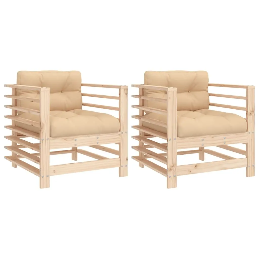 Garden Chairs with Cushions 2 pcs Outdoor Seating Solid Wood Pine Patio