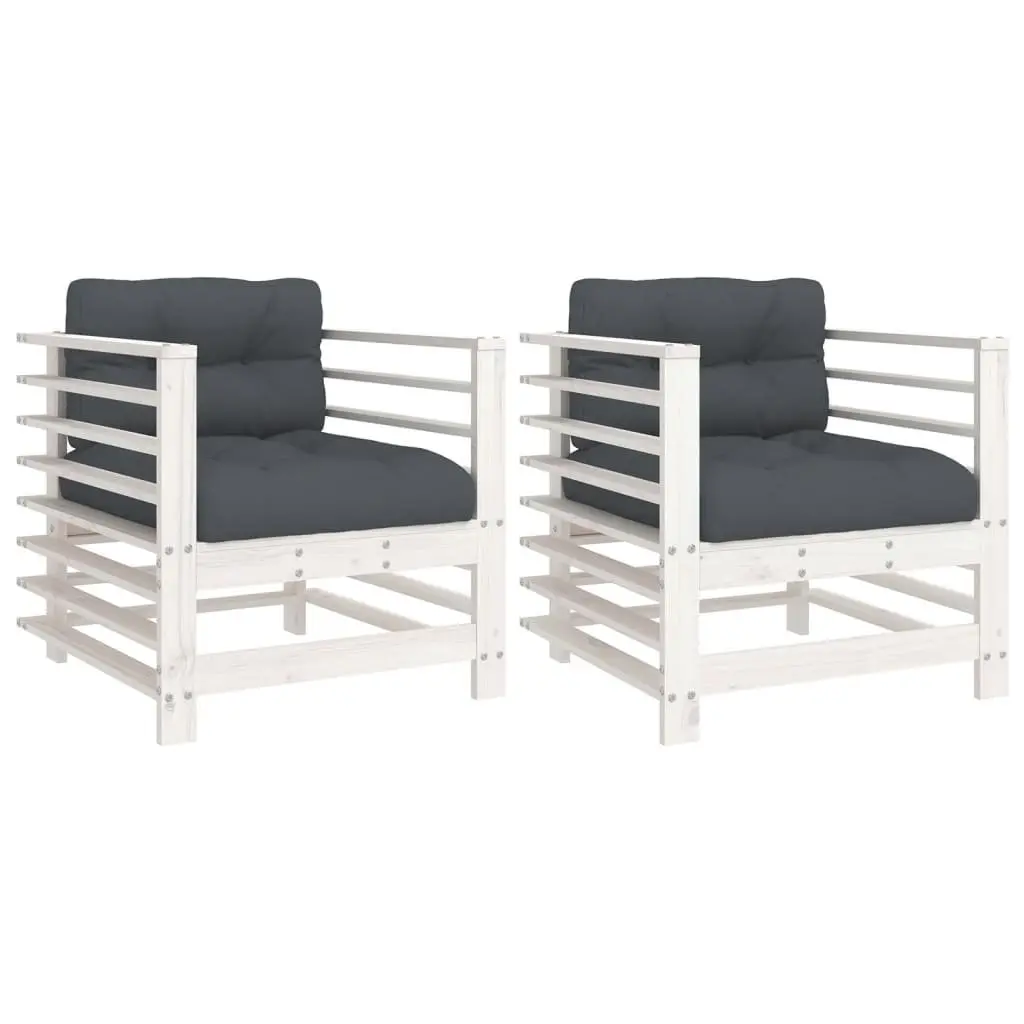 Garden Chairs with Cushions 2 pcs White Solid Wood Pine Patio Seating