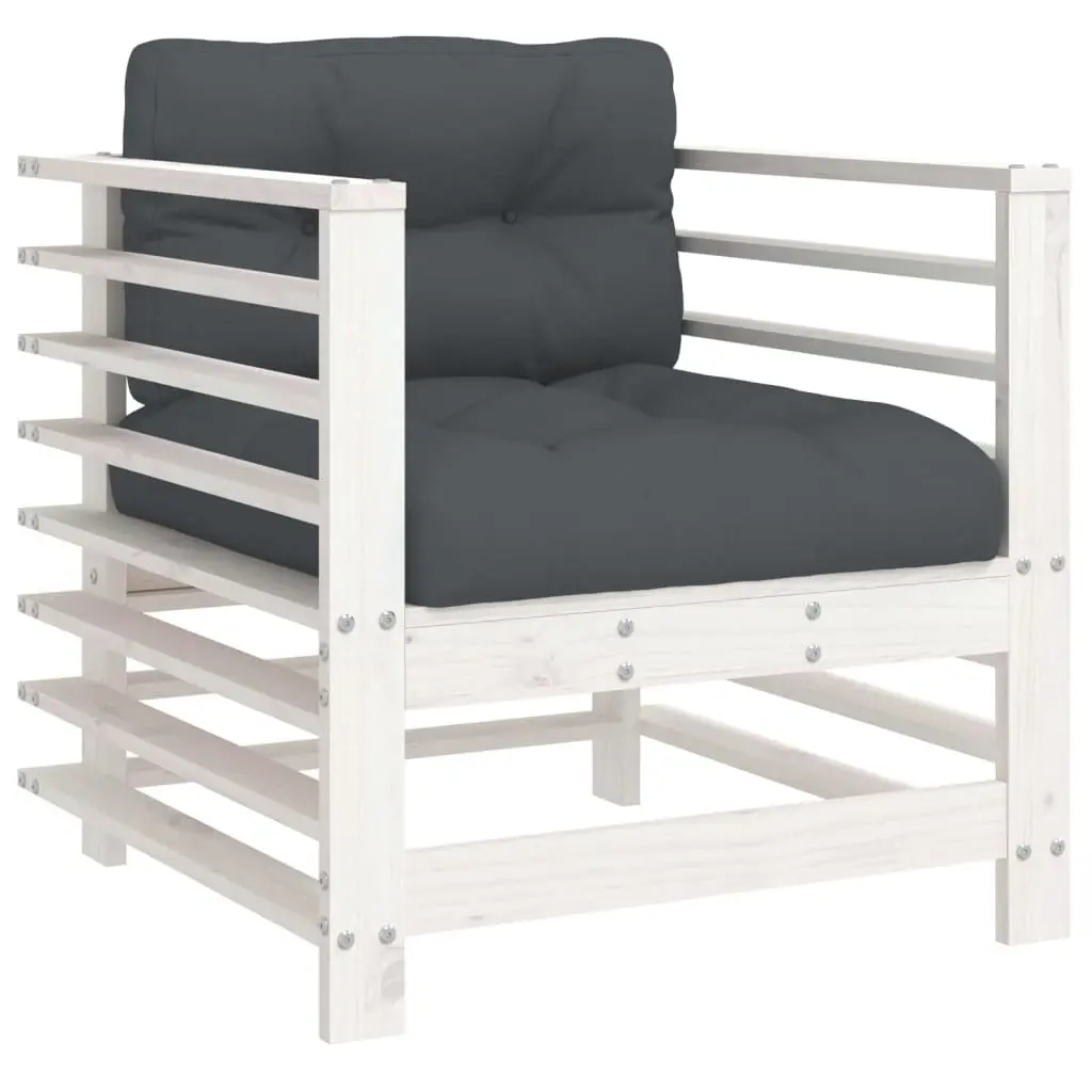 Garden Chairs with Cushions 2 pcs White Solid Wood Pine Patio Seating