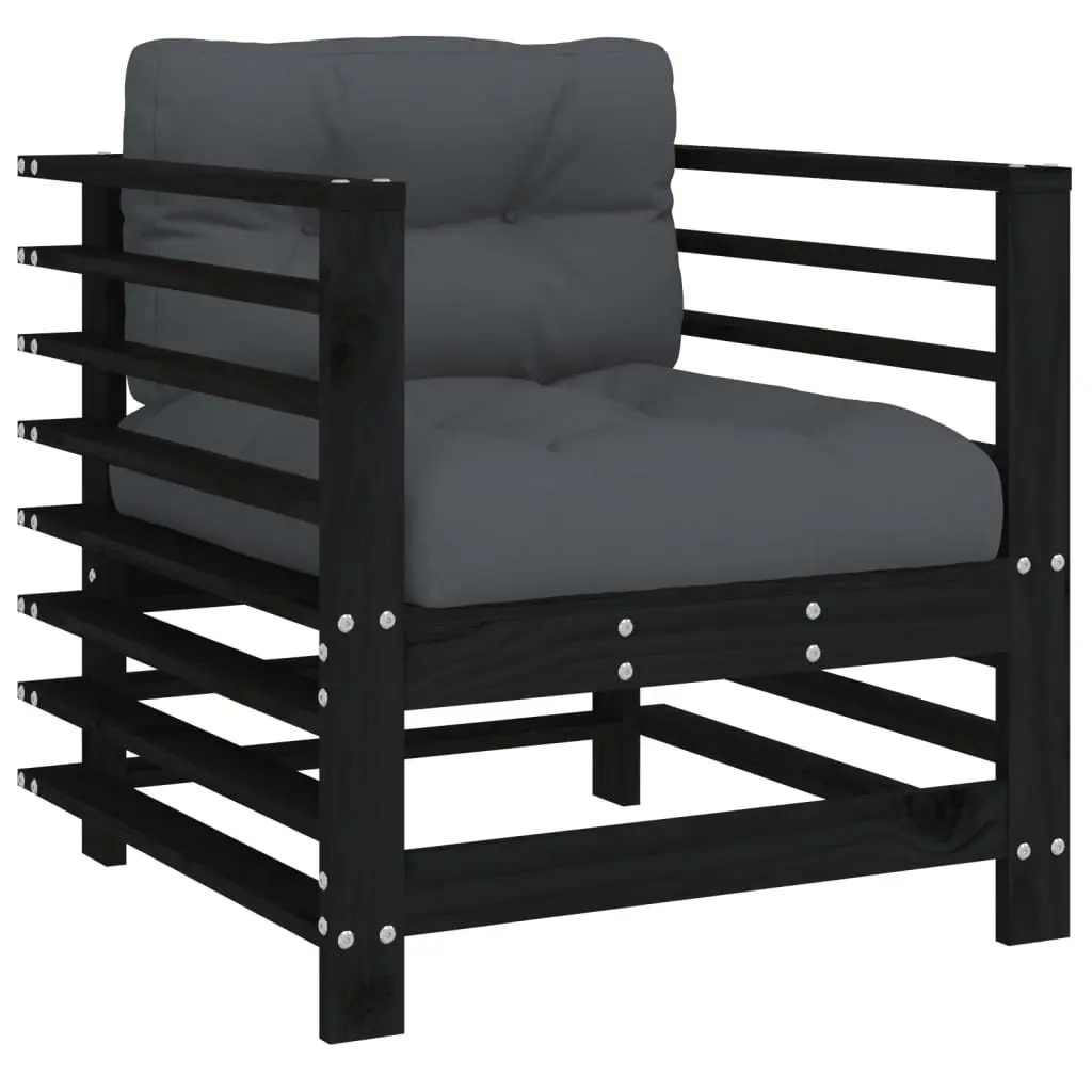 Outdoor Garden Chairs with Cushions 2 pcs Black Wood Patio Seating Set