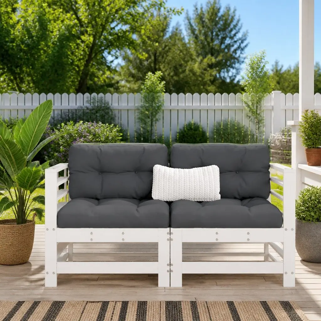Corner Sofa Sectional Unit Solid Wood Pine White Cushions Outdoor Garden Patio 2 Piece
