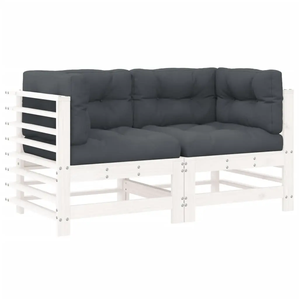 Corner Sofa Sectional Unit Solid Wood Pine White Cushions Outdoor Garden Patio 2 Piece