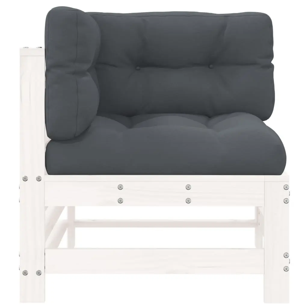Corner Sofa Sectional Unit Solid Wood Pine White Cushions Outdoor Garden Patio 2 Piece