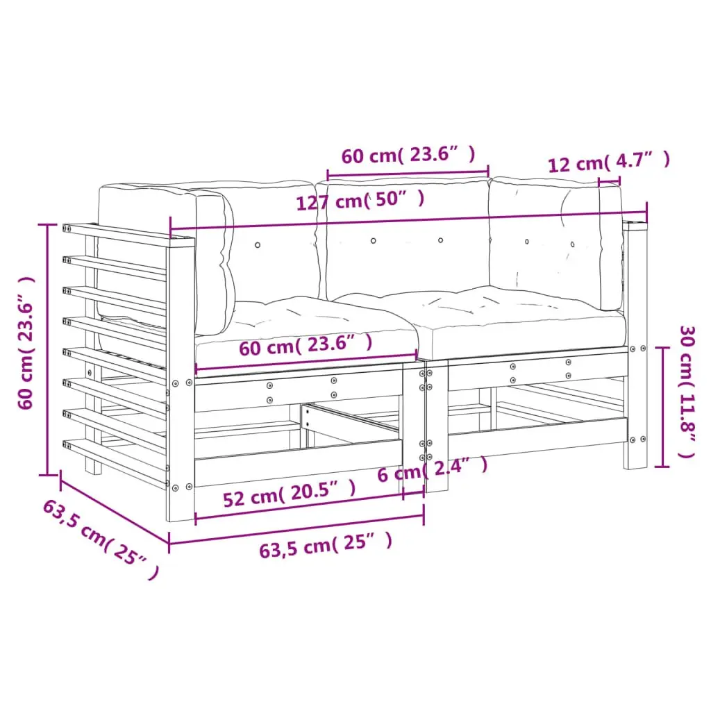Corner Sofa Sectional Unit Solid Wood Pine White Cushions Outdoor Garden Patio 2 Piece