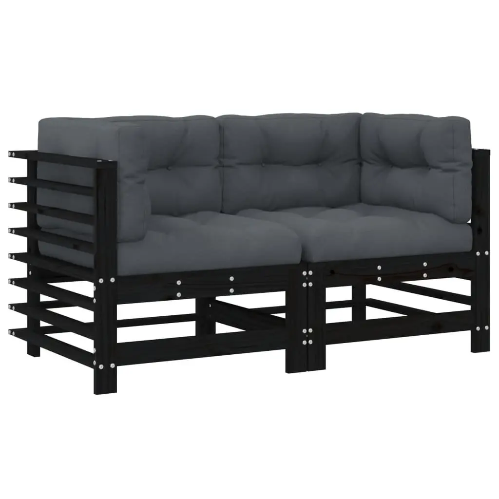 Corner Sectional Outdoor Sofa 2 pcs Black with Cushions Garden Patio Seating