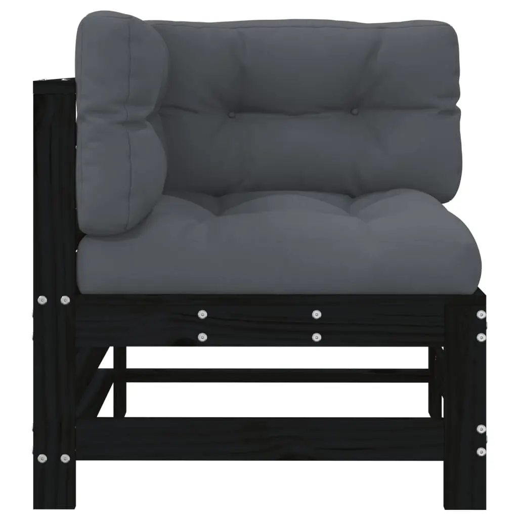 Corner Sectional Outdoor Sofa 2 pcs Black with Cushions Garden Patio Seating