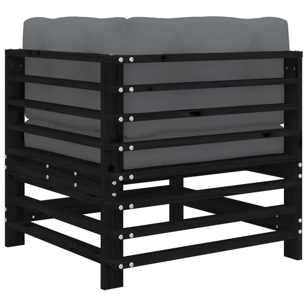 Corner Sectional Outdoor Sofa 2 pcs Black with Cushions Garden Patio Seating