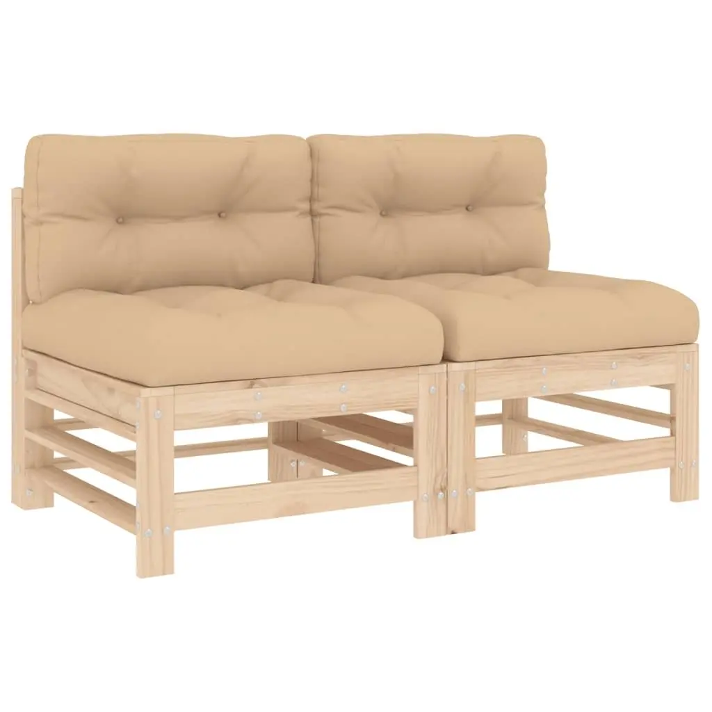 Outdoor Middle Sectional Sofas 2 pcs Solid Wood Pine with Cushions Garden Patio