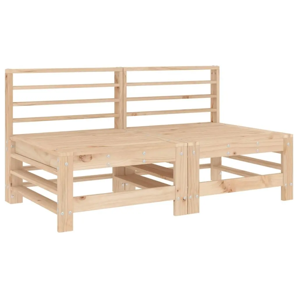 Outdoor Middle Sectional Sofas 2 pcs Solid Wood Pine with Cushions Garden Patio