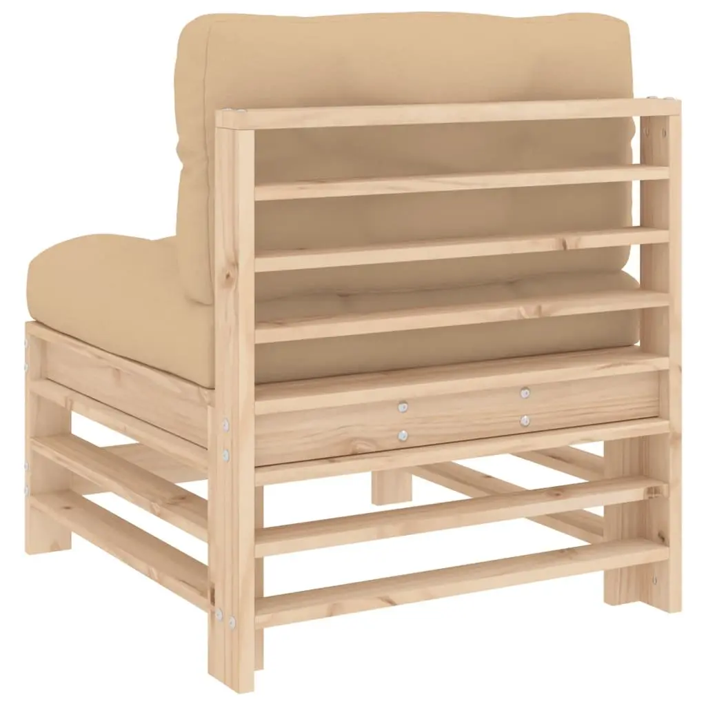Outdoor Middle Sectional Sofas 2 pcs Solid Wood Pine with Cushions Garden Patio