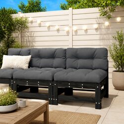 Outdoor Middle Sectional Sofa Unit 2pc Black Solid Pine Wood Modular Garden