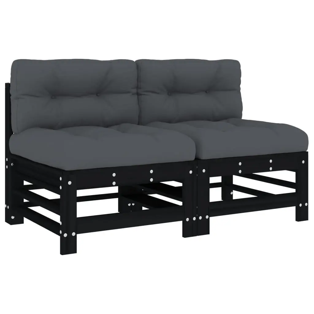 Outdoor Middle Sectional Sofa Unit 2pc Black Solid Pine Wood Modular Garden