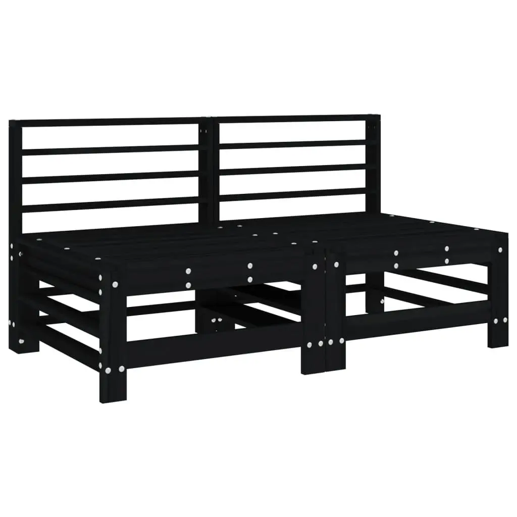 Outdoor Middle Sectional Sofa Unit 2pc Black Solid Pine Wood Modular Garden