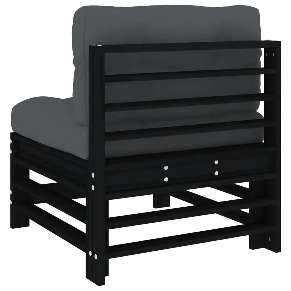 Outdoor Middle Sectional Sofa Unit 2pc Black Solid Pine Wood Modular Garden
