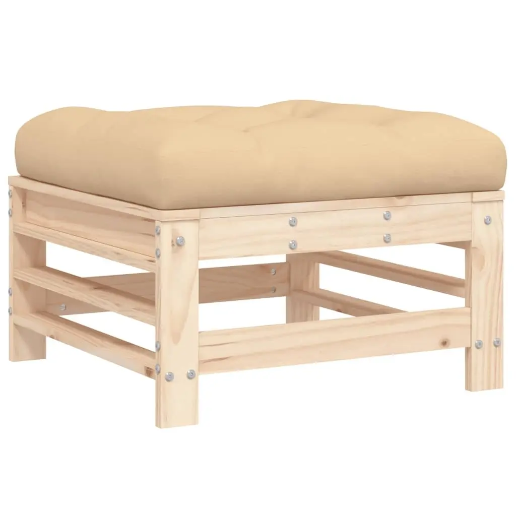 Outdoor Garden Footstools with Cushions 2 Pieces Wood Patio Seating