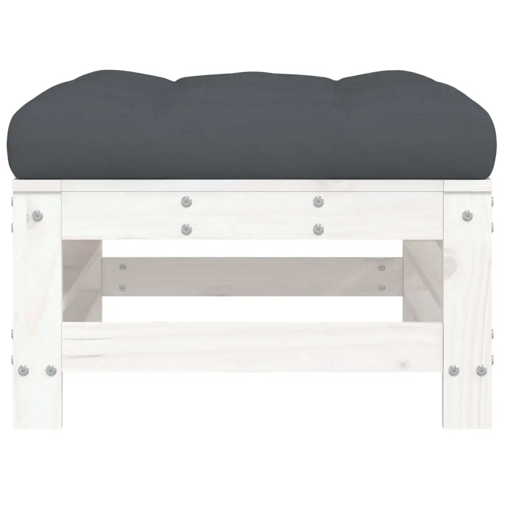 Outdoor Garden Footstools with Cushions White Solid Wood Pine Patio Seating 2pcs