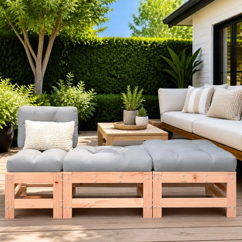 Garden Footstools with Cushions 2pcs Outdoor Seating Patio Furniture Brown