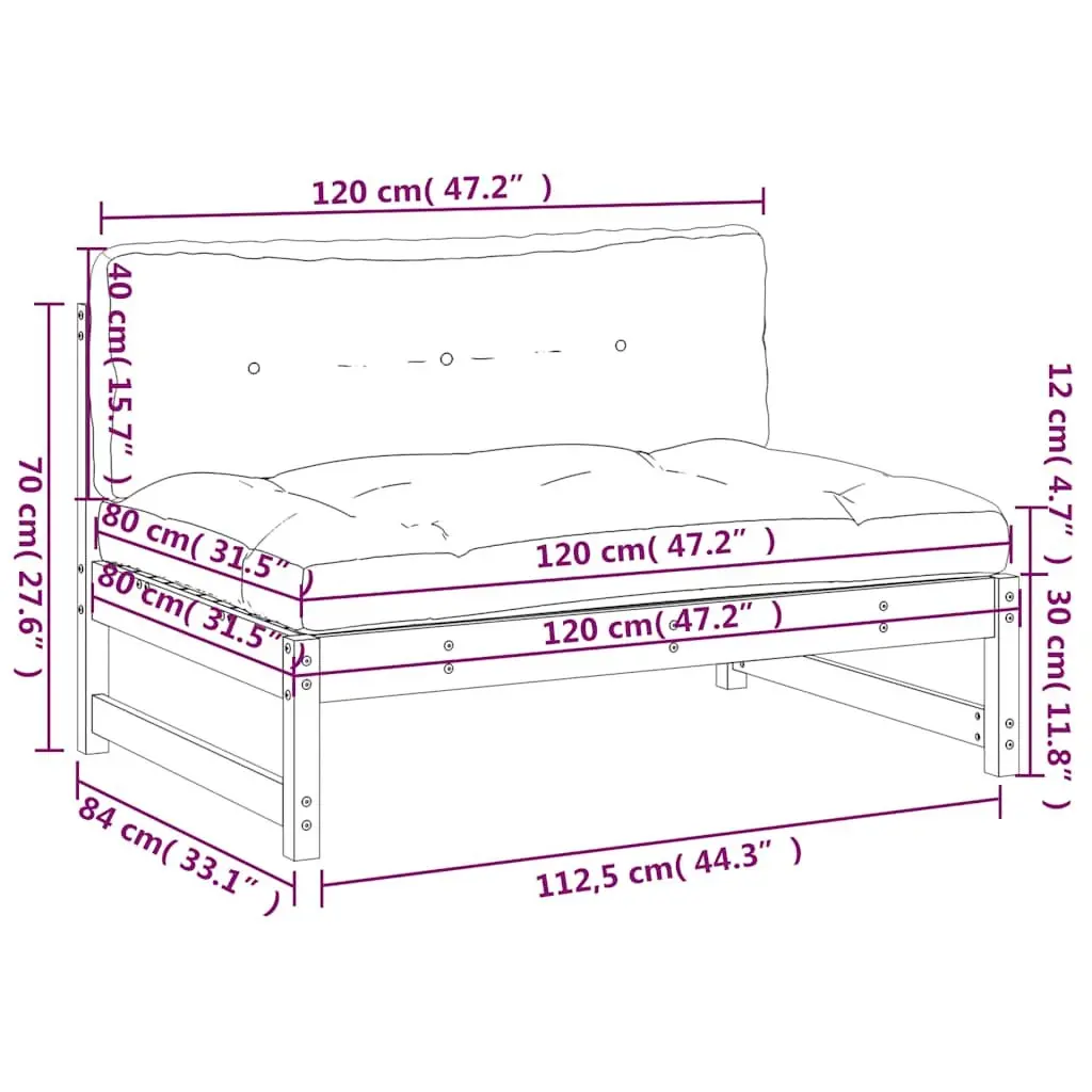 Outdoor Middle Sofa 120x80 cm Garden Patio Sectional Seating Unit with Cushions
