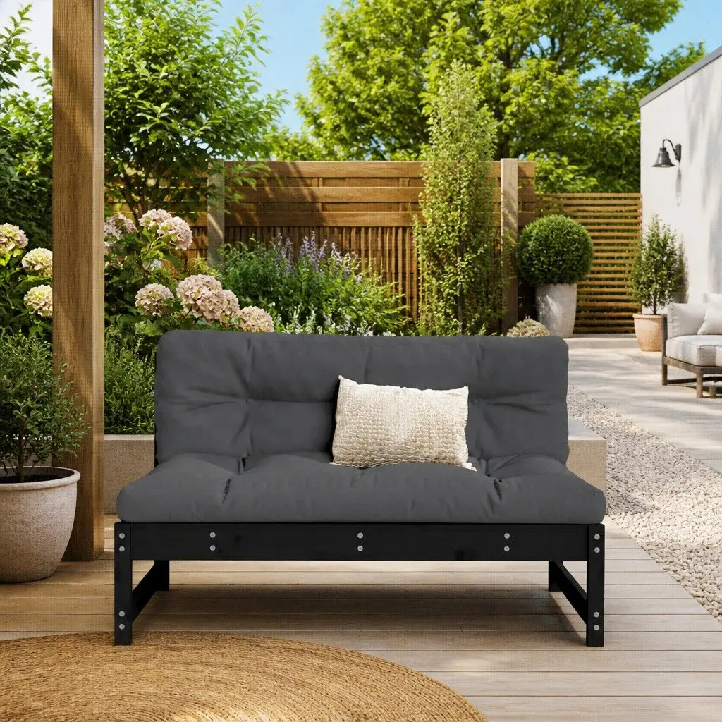 Outdoor Modular Middle Sofa Section Black Cushioned 120 x 80 cm