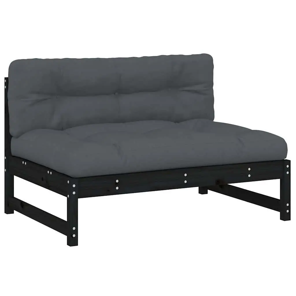 Outdoor Modular Middle Sofa Section Black Cushioned 120 x 80 cm