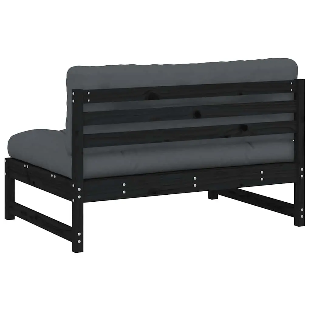 Outdoor Modular Middle Sofa Section Black Cushioned 120 x 80 cm