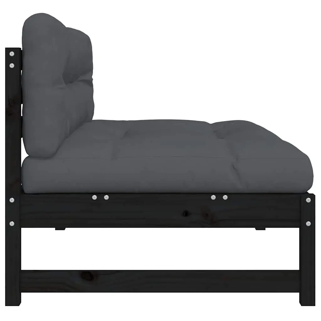 Outdoor Modular Middle Sofa Section Black Cushioned 120 x 80 cm