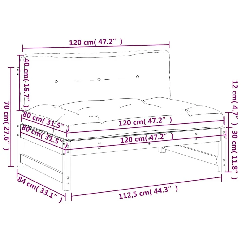 Outdoor Modular Middle Sofa Section Black Cushioned 120 x 80 cm