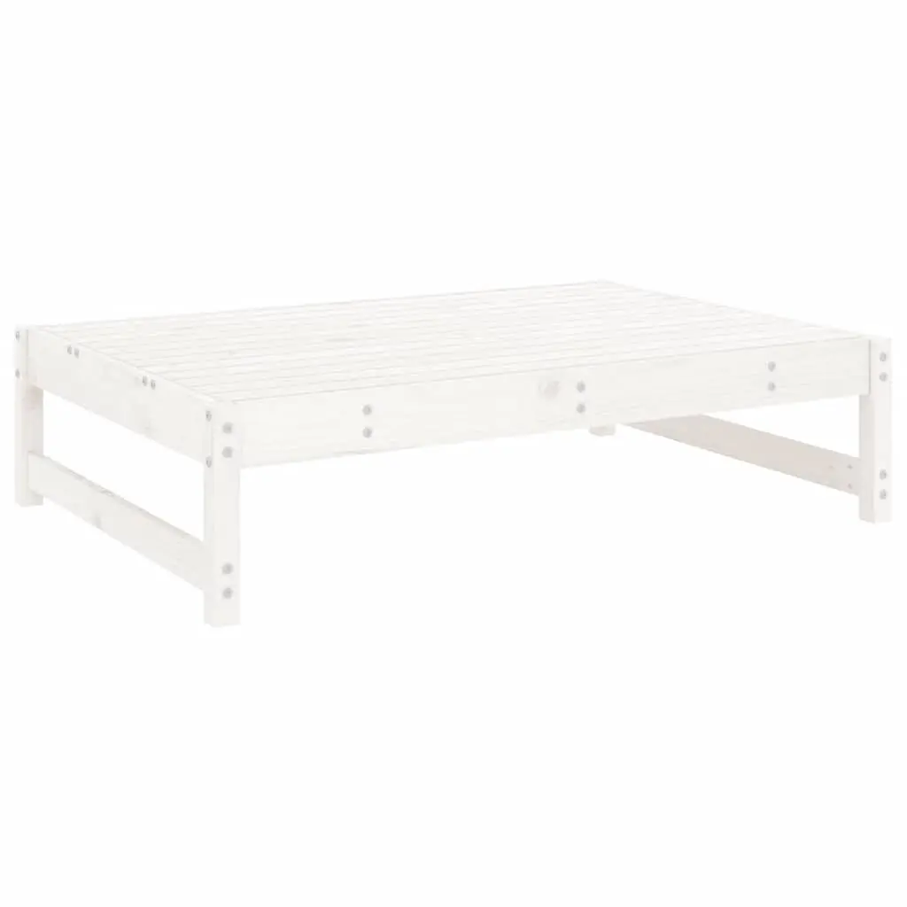 Outdoor Garden Footstool White Solid Wood Pine Slatted Design Patio Furniture