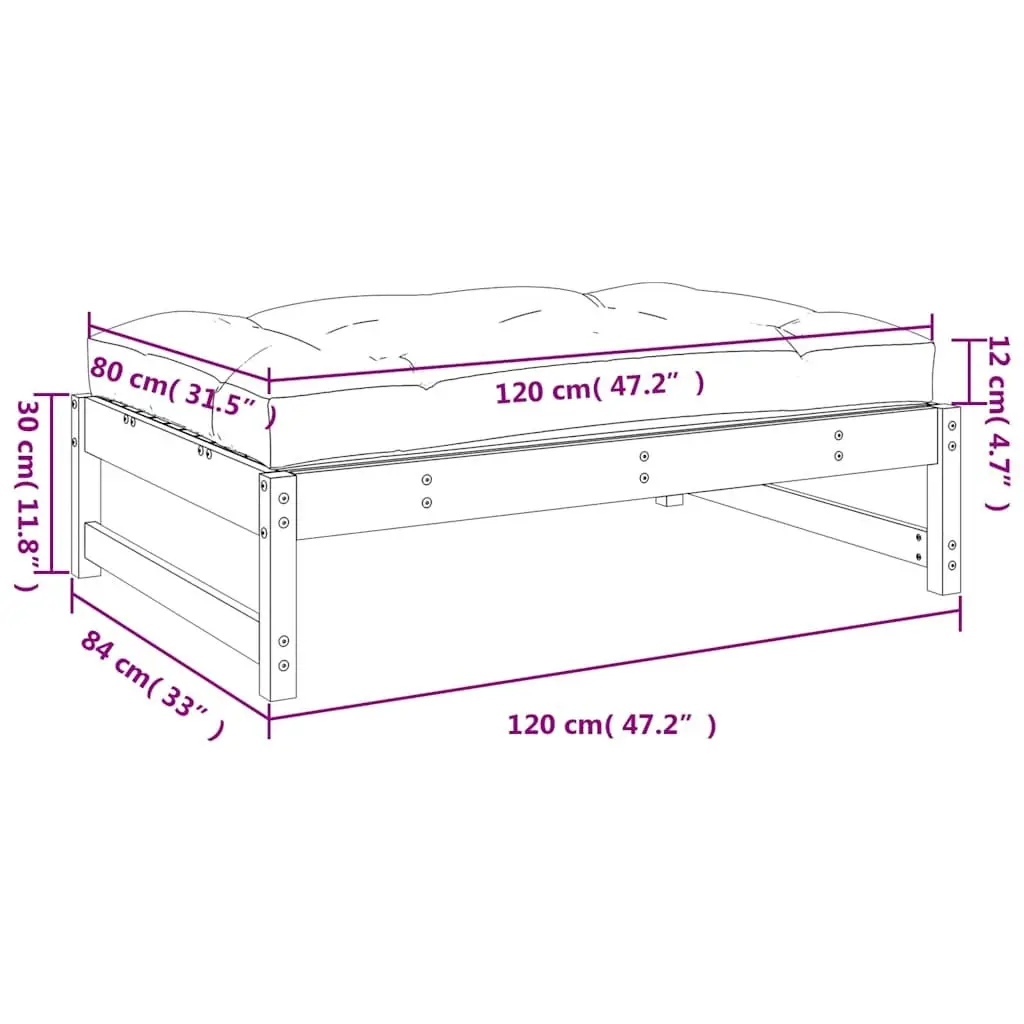 Garden Footstool Wooden Frame Cushion 120 x 80 cm Brown